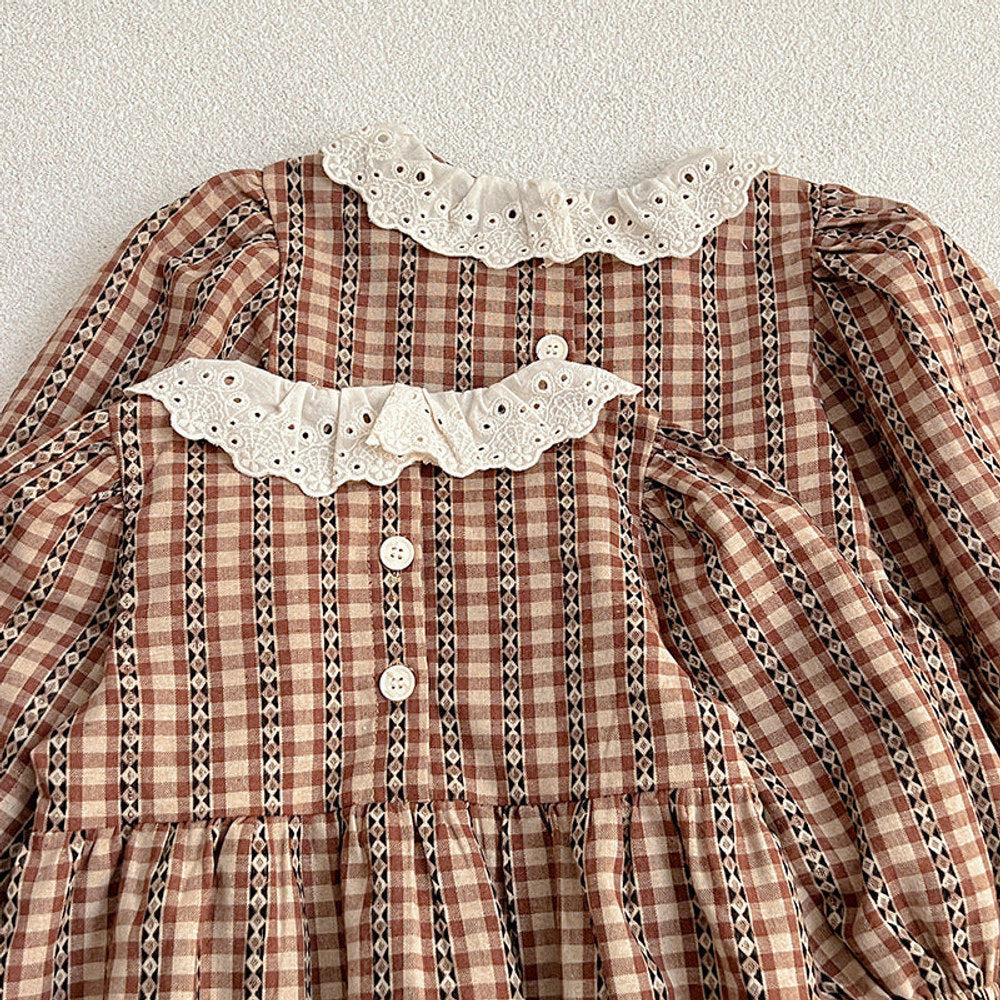 MyKids-USA® New Baby Vintage Plaid bodysuit And Dress For Girls With Long Sleeves – Family Sister Matching Set