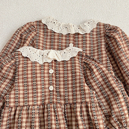 MyKids-USA® New Baby Vintage Plaid bodysuit And Dress For Girls With Long Sleeves – Family Sister Matching Set