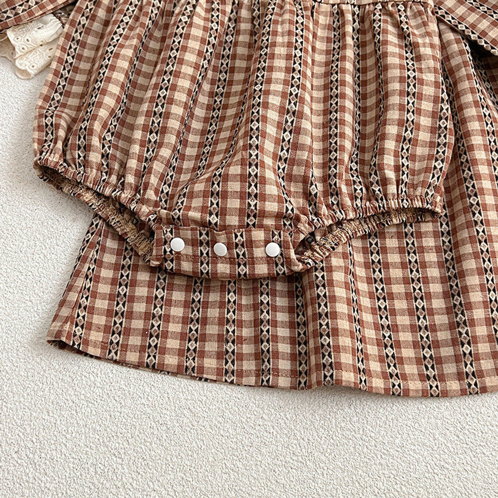 MyKids-USA® New Baby Vintage Plaid bodysuit And Dress For Girls With Long Sleeves – Family Sister Matching Set