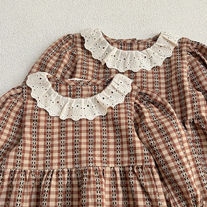 MyKids-USA® New Baby Vintage Plaid bodysuit And Dress For Girls With Long Sleeves – Family Sister Matching Set