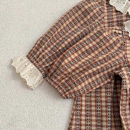 MyKids-USA® New Baby Vintage Plaid bodysuit And Dress For Girls With Long Sleeves – Family Sister Matching Set