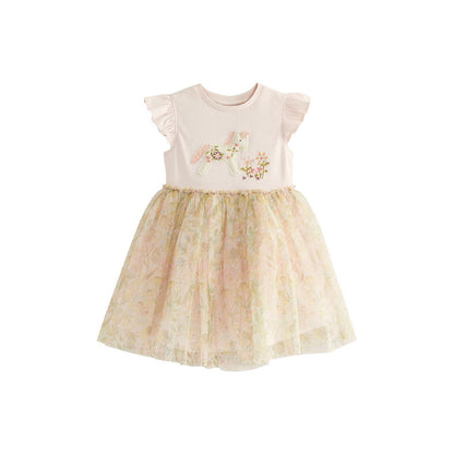 MyKids-USA® Baby Girls Short Sleeves Unicorn Cartoon Floral Chiffon Dress