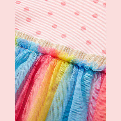 MyKids-USA® Baby Girls Short Sleeves Polka Dots Rainbow Chiffon Dress