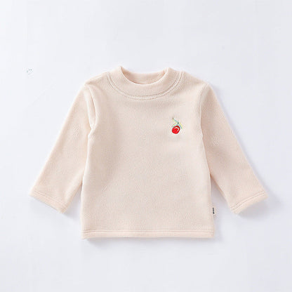 MyKids-USA® Baby Girls Kids Orlon Fleece Fruit Embroidery Logo Crew Neck Long Sleeve Pullover