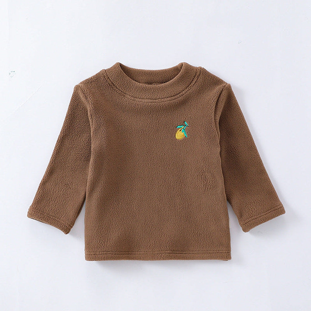 MyKids-USA® Baby Girls Kids Orlon Fleece Fruit Embroidery Logo Crew Neck Long Sleeve Pullover