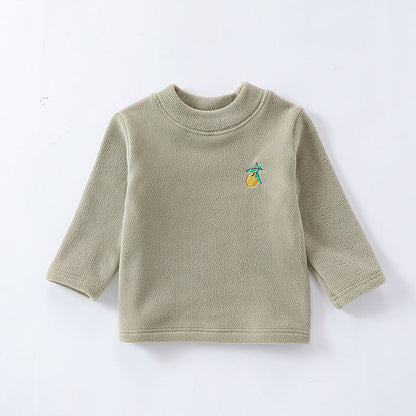 MyKids-USA® Baby Girls Kids Orlon Fleece Fruit Embroidery Logo Crew Neck Long Sleeve Pullover