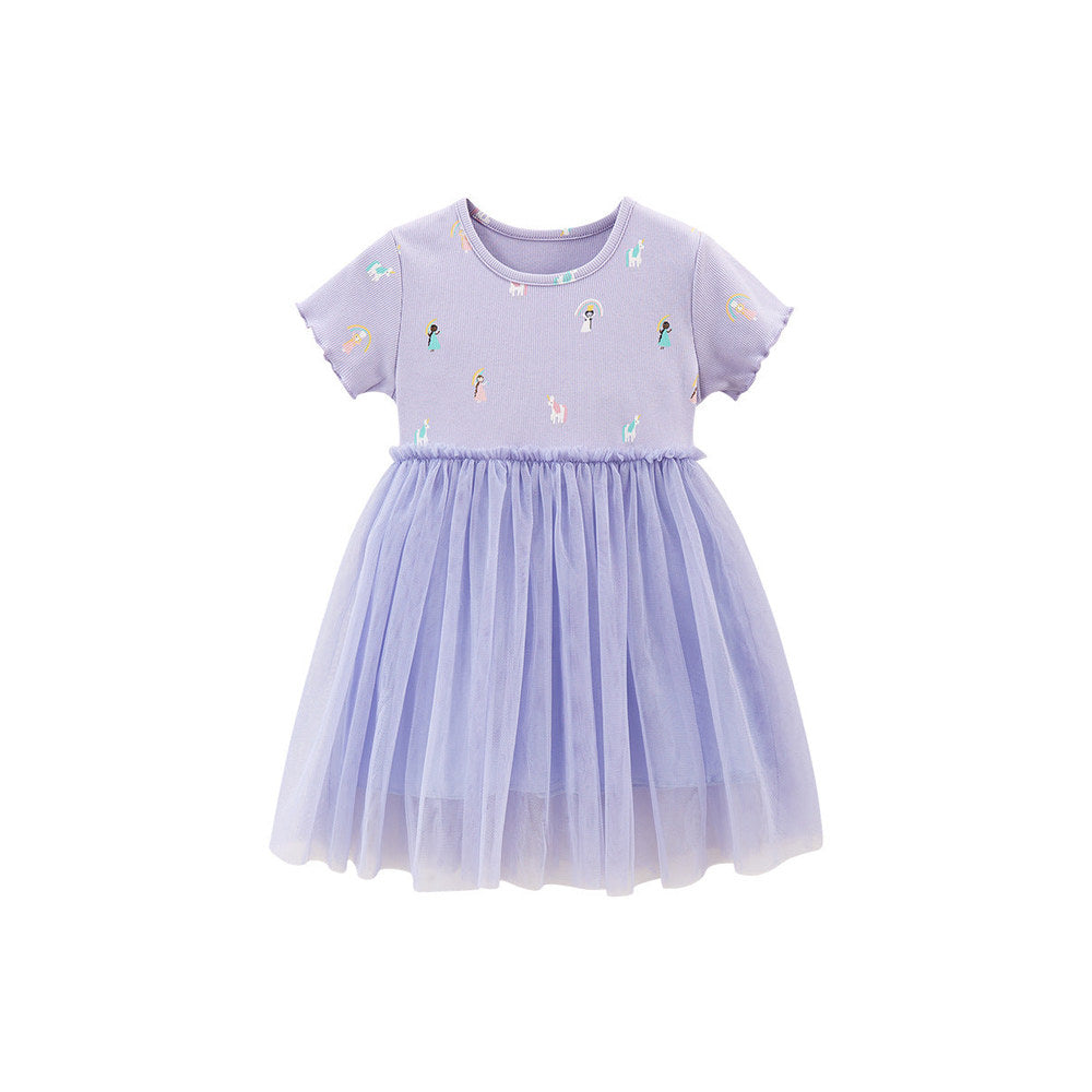MyKids-USA® Baby Girls Short Sleeves Unicorn Ladies Cartoon Chiffon Dress