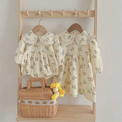 Adorable Baby Lace Collar bodysuit or Floral Pattern Girls Dress