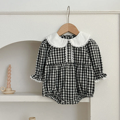 MyKids-USA® Baby Black Plaid bodysuit And Dress For Girls With Long Sleeves – Family Sister Matching Set