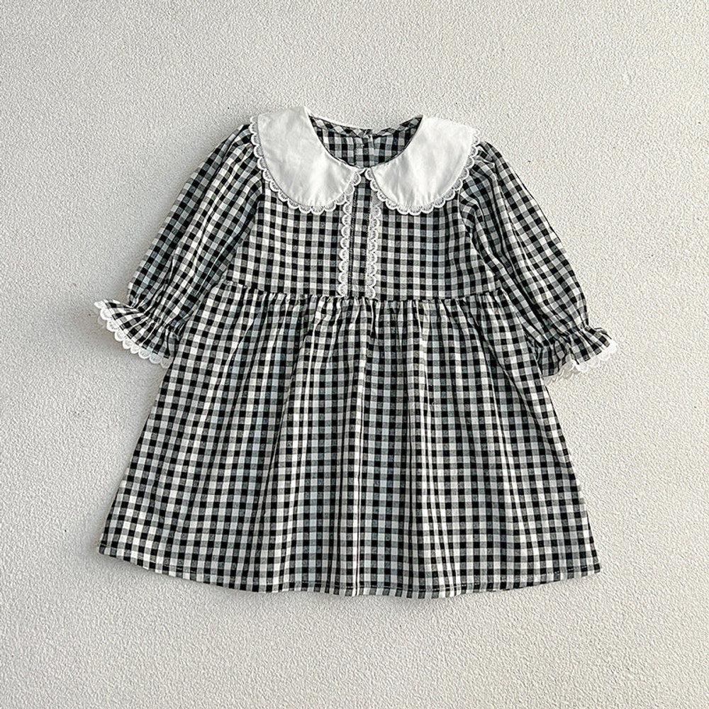 MyKids-USA® Baby Black Plaid bodysuit And Dress For Girls With Long Sleeves – Family Sister Matching Set