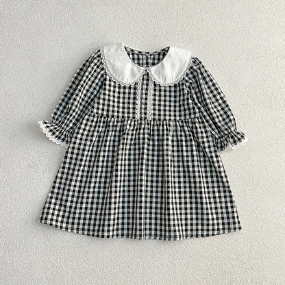 MyKids-USA® Baby Black Plaid bodysuit And Dress For Girls With Long Sleeves – Family Sister Matching Set