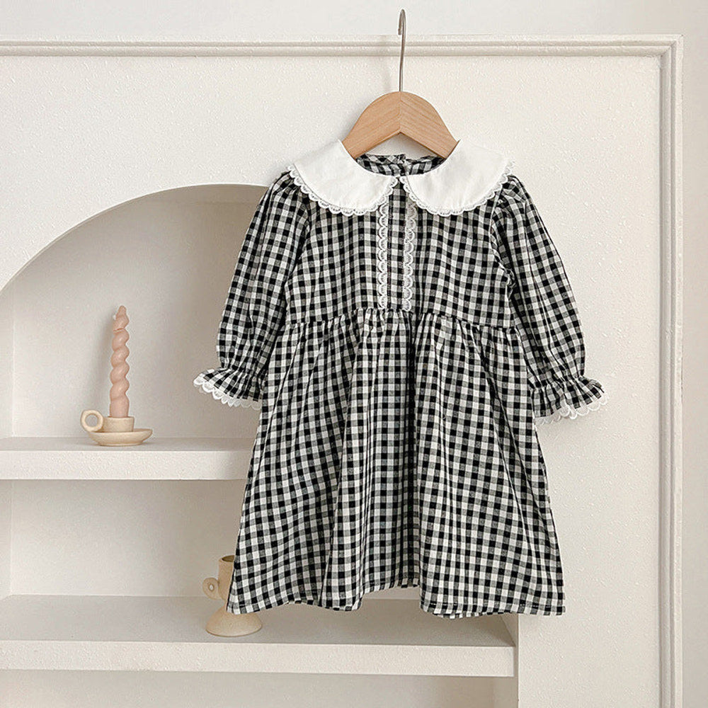 MyKids-USA® Baby Black Plaid bodysuit And Dress For Girls With Long Sleeves – Family Sister Matching Set