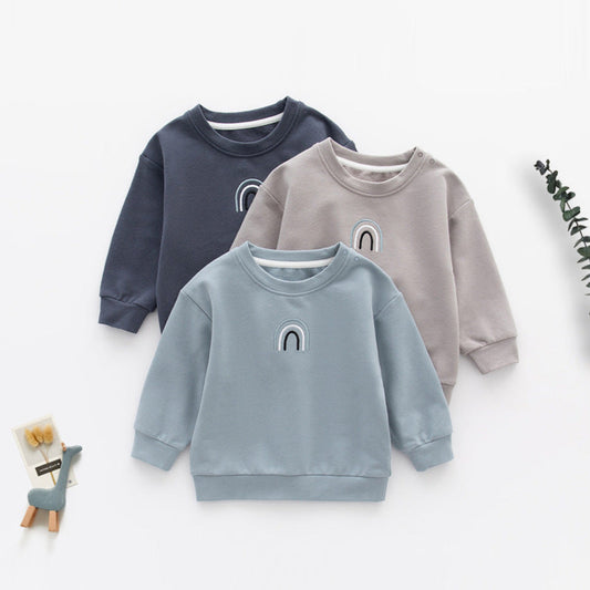 MyKids-USA® Baby Unisex Kids Plain Rainbow Embroidery Logo Crew Neck Long Sleeve Pullover