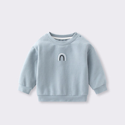 MyKids-USA® Baby Unisex Kids Plain Rainbow Embroidery Logo Crew Neck Long Sleeve Pullover