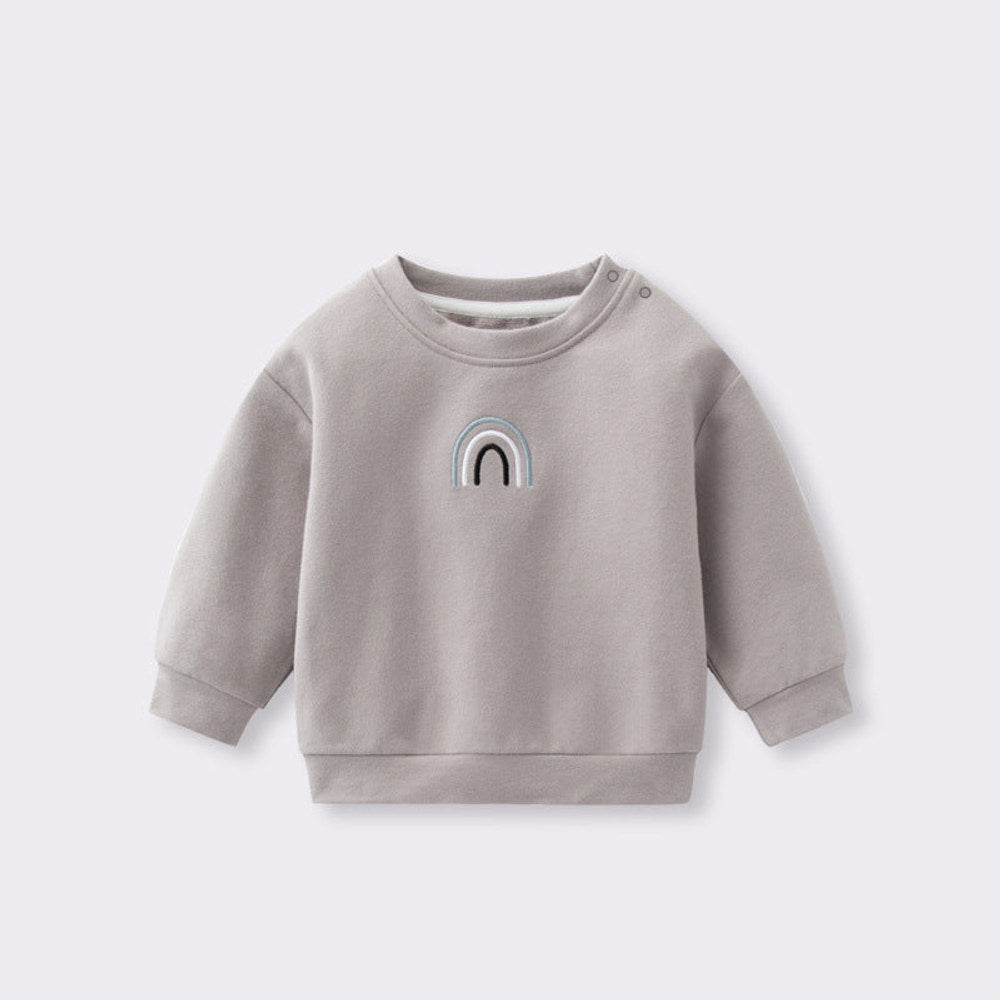 MyKids-USA® Baby Unisex Kids Plain Rainbow Embroidery Logo Crew Neck Long Sleeve Pullover