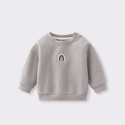 MyKids-USA® Baby Unisex Kids Plain Rainbow Embroidery Logo Crew Neck Long Sleeve Pullover
