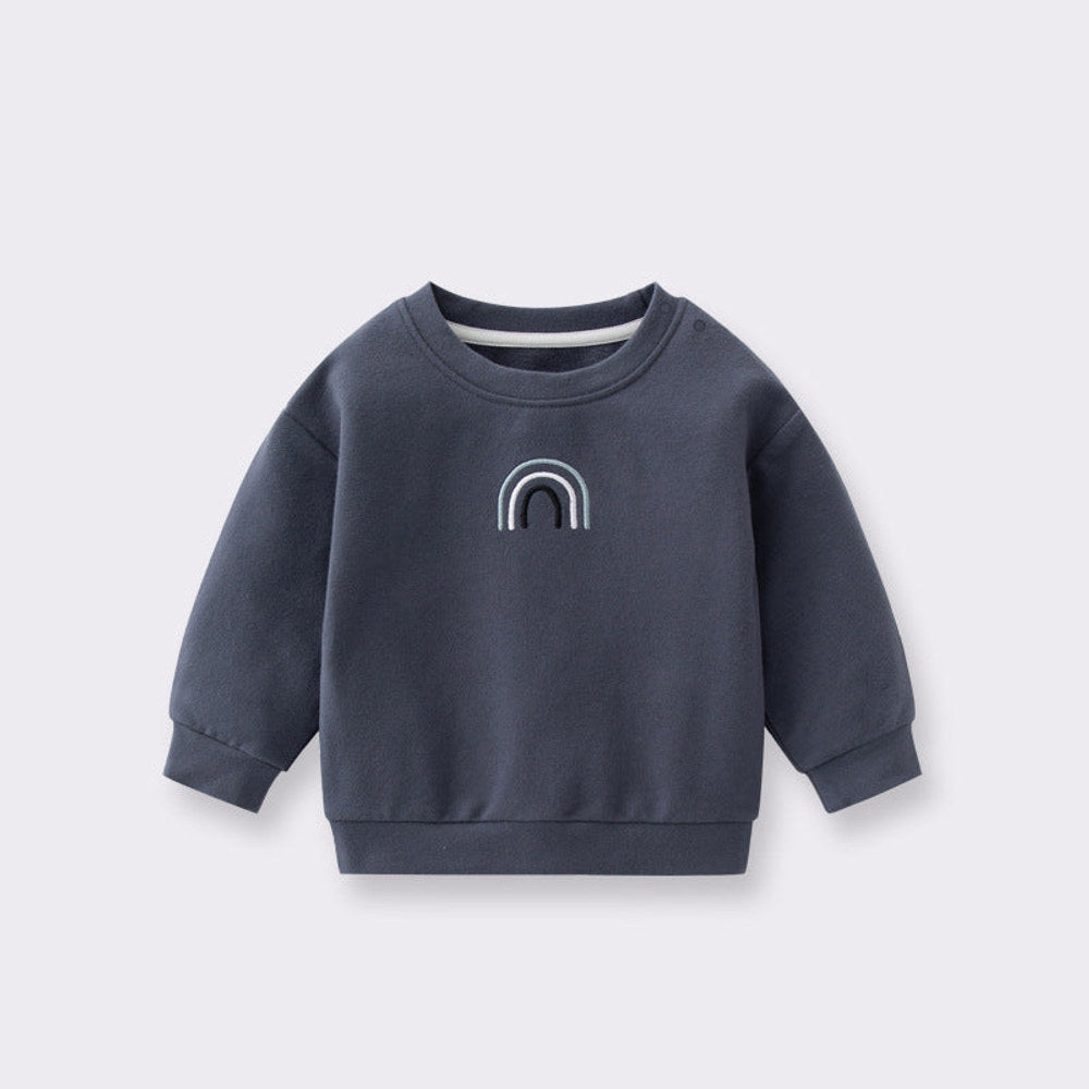 MyKids-USA® Baby Unisex Kids Plain Rainbow Embroidery Logo Crew Neck Long Sleeve Pullover