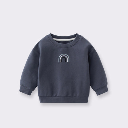 MyKids-USA® Baby Unisex Kids Plain Rainbow Embroidery Logo Crew Neck Long Sleeve Pullover