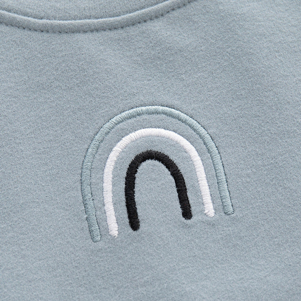 MyKids-USA® Baby Unisex Kids Plain Rainbow Embroidery Logo Crew Neck Long Sleeve Pullover