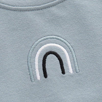 MyKids-USA® Baby Unisex Kids Plain Rainbow Embroidery Logo Crew Neck Long Sleeve Pullover