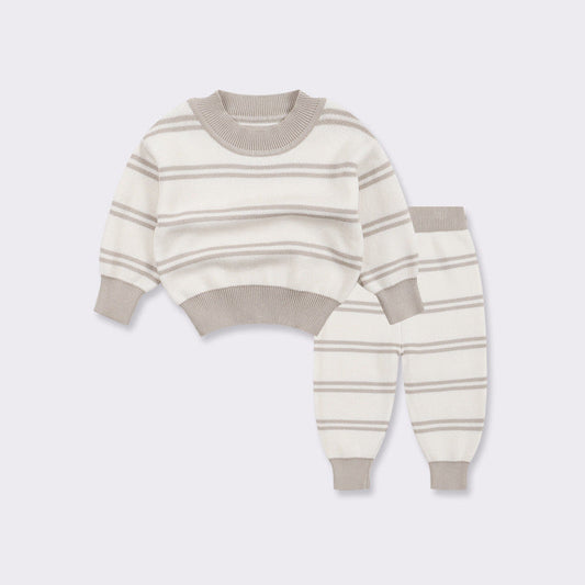 MyKids-USA® Unisex Baby And Kids Grey Striped Pullover Sweater And Pants Casual Home Clothing Set