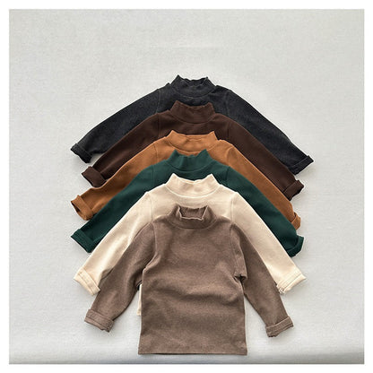 MyKids-USA® Unisex Baby Kids Stretch Solid Long Sleeve Sweatshirt Top With Half Turtleneck And Brushed Inner Layer