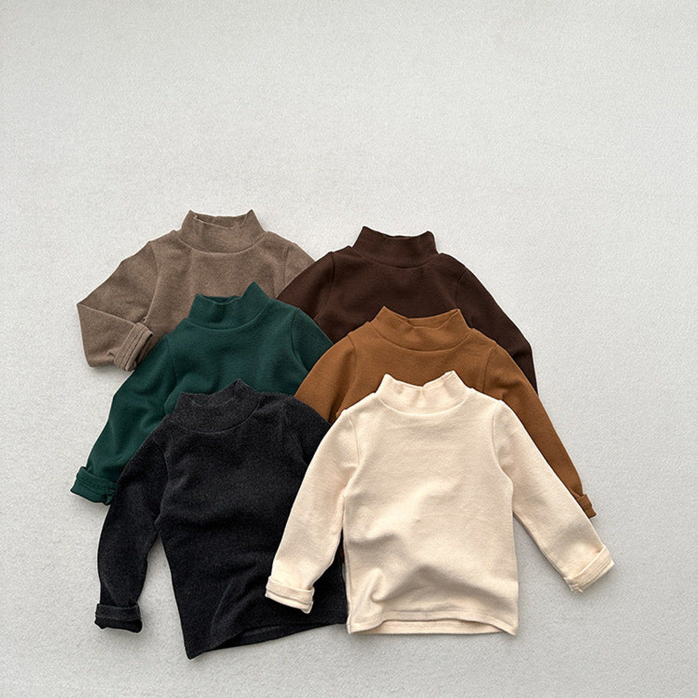 MyKids-USA® Unisex Baby Kids Stretch Solid Long Sleeve Sweatshirt Top With Half Turtleneck And Brushed Inner Layer