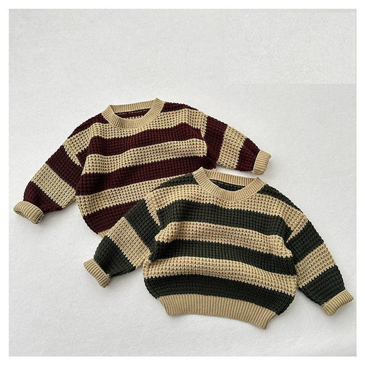 MyKids-USA® Baby Unisex Kids Vintage Striped Crew Neck Long Sleeve Pullover Sweater