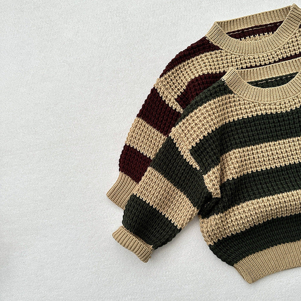 MyKids-USA® Baby Unisex Kids Vintage Striped Crew Neck Long Sleeve Pullover Sweater