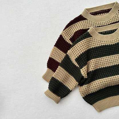 MyKids-USA® Baby Unisex Kids Vintage Striped Crew Neck Long Sleeve Pullover Sweater