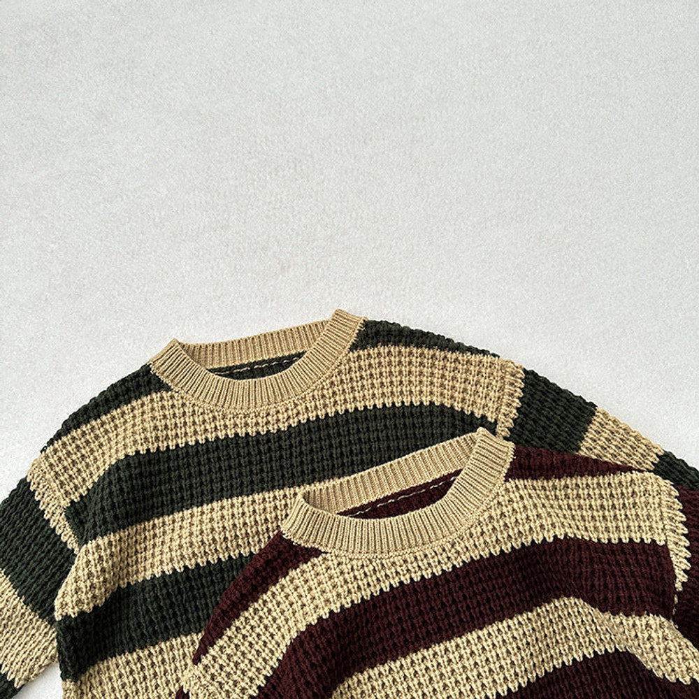 MyKids-USA® Baby Unisex Kids Vintage Striped Crew Neck Long Sleeve Pullover Sweater