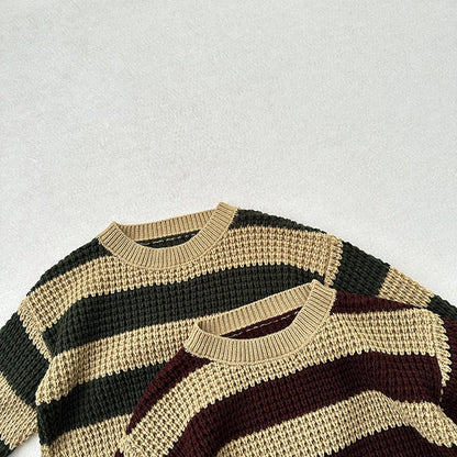 MyKids-USA® Baby Unisex Kids Vintage Striped Crew Neck Long Sleeve Pullover Sweater
