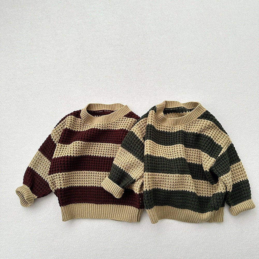 MyKids-USA® Baby Unisex Kids Vintage Striped Crew Neck Long Sleeve Pullover Sweater