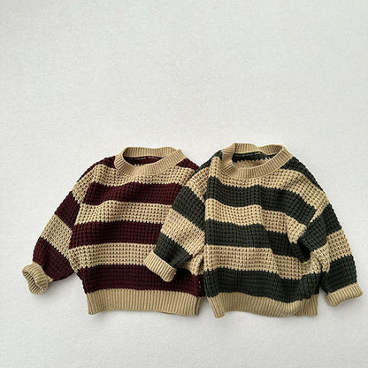 MyKids-USA® Baby Unisex Kids Vintage Striped Crew Neck Long Sleeve Pullover Sweater