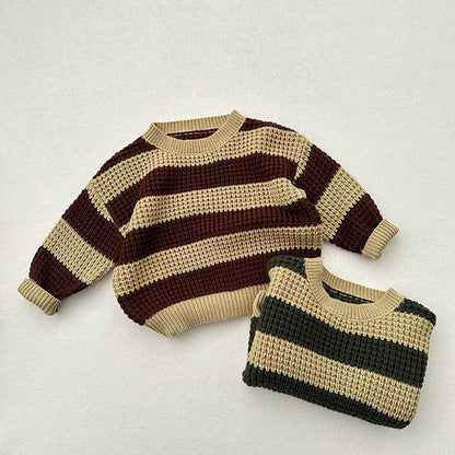 MyKids-USA® Baby Unisex Kids Vintage Striped Crew Neck Long Sleeve Pullover Sweater