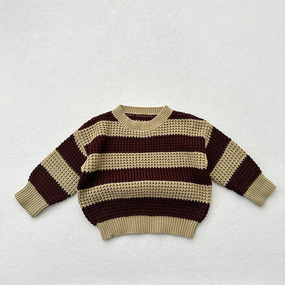 MyKids-USA® Baby Unisex Kids Vintage Striped Crew Neck Long Sleeve Pullover Sweater