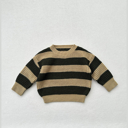 MyKids-USA® Baby Unisex Kids Vintage Striped Crew Neck Long Sleeve Pullover Sweater