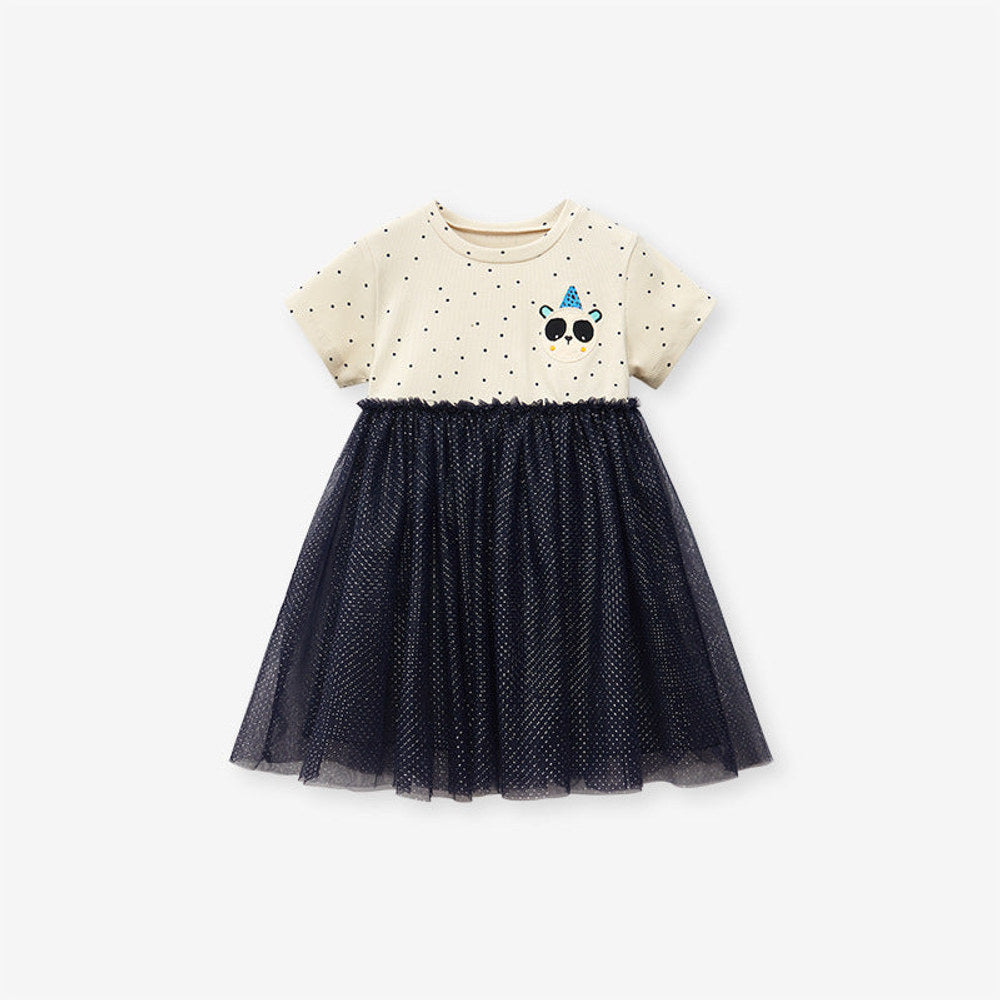 MyKids-USA® Baby Girls Short Sleeves Panda Cartoon Polka Dots Chiffon Dress