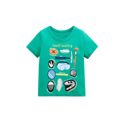 MyKids-USA® Round Neck Fossil Hunting Cartoon Boys’ T-Shirt In European And American Style