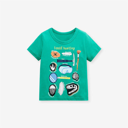MyKids-USA® Round Neck Fossil Hunting Cartoon Boys’ T-Shirt In European And American Style