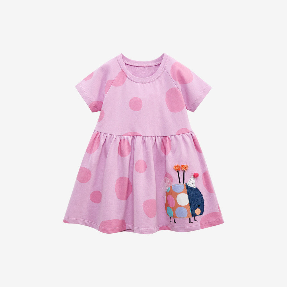 MyKids-USA® Baby Girls Short Sleeves Polka Dots Ladybird Pattern Dress