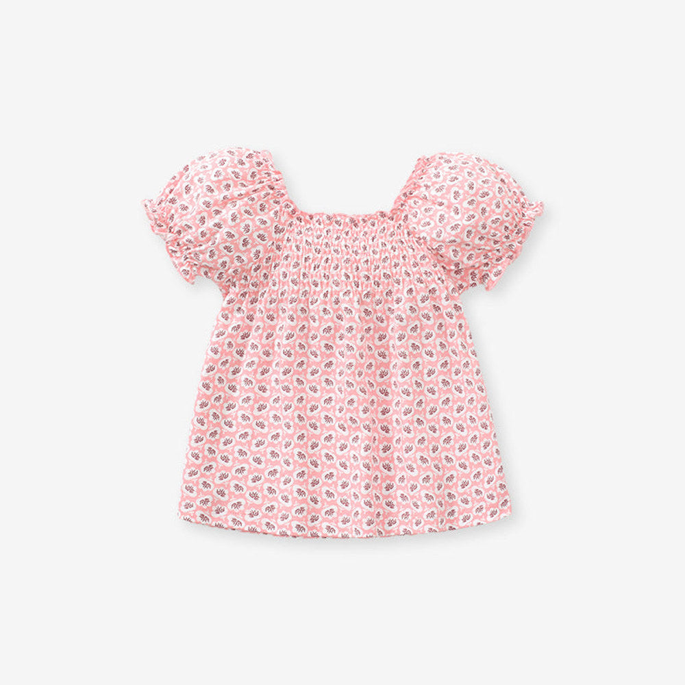 MyKids-USA® Pink Baby Girl Allover Floral Graphic Puff Sleeve Square Neck Cotton T-Shirt