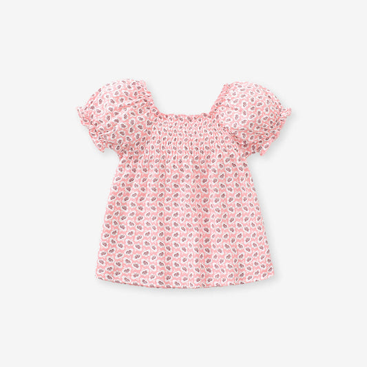 MyKids-USA® Pink Baby Girl Allover Floral Graphic Puff Sleeve Square Neck Cotton T-Shirt