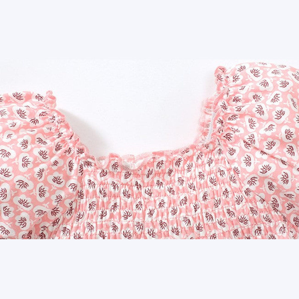 MyKids-USA® Pink Baby Girl Allover Floral Graphic Puff Sleeve Square Neck Cotton T-Shirt