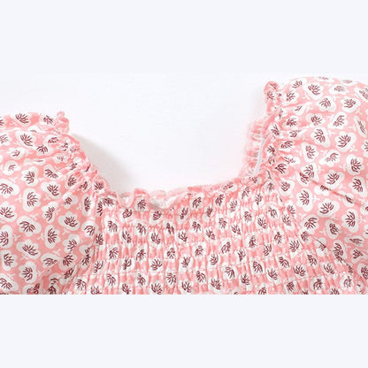 MyKids-USA® Pink Baby Girl Allover Floral Graphic Puff Sleeve Square Neck Cotton T-Shirt