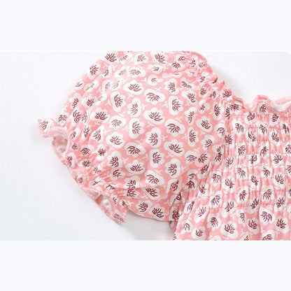 MyKids-USA® Pink Baby Girl Allover Floral Graphic Puff Sleeve Square Neck Cotton T-Shirt