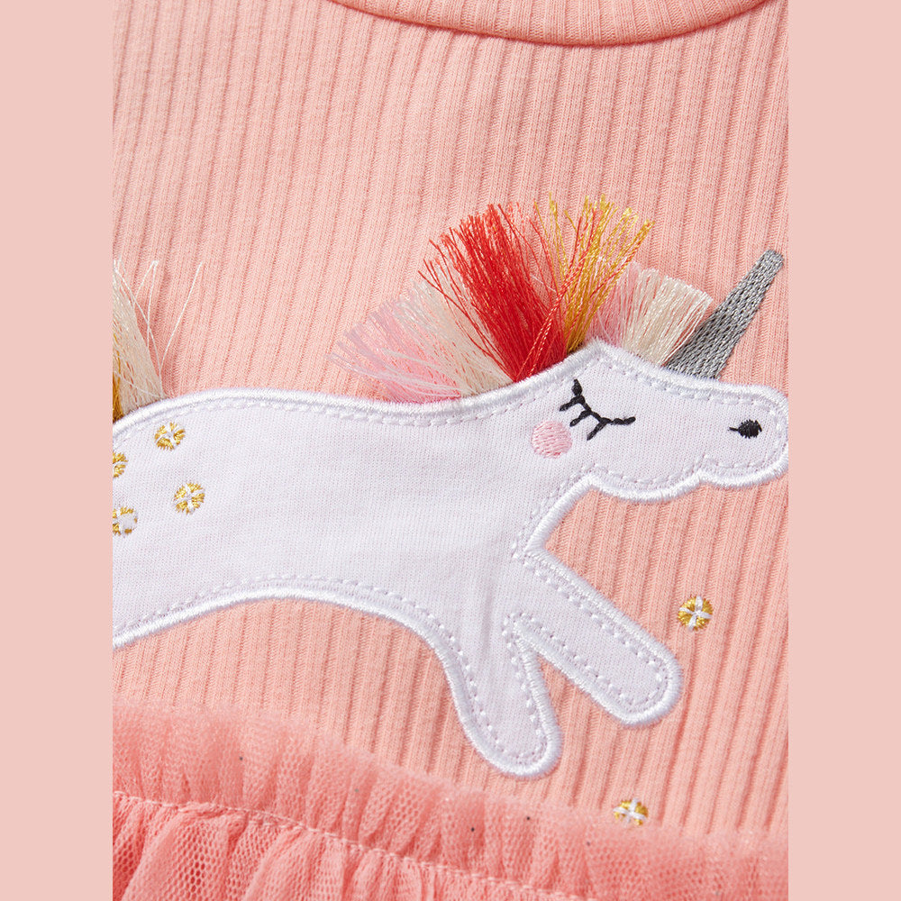 MyKids-USA® Baby Girls Short Sleeves Unicorn Cartoon Chiffon Dress