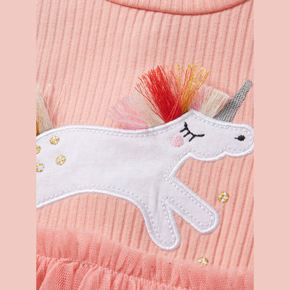 MyKids-USA® Baby Girls Short Sleeves Unicorn Cartoon Chiffon Dress