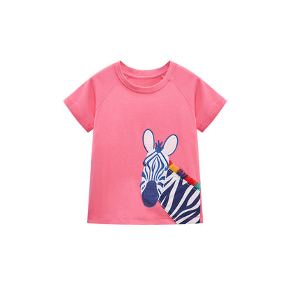 MyKids-USA® Cute Knit Round Neck Zebra Cartoon Girls’ T-Shirt In European And American Style For
