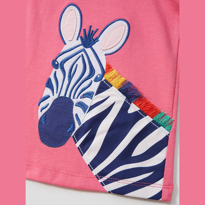 MyKids-USA® Cute Knit Round Neck Zebra Cartoon Girls’ T-Shirt In European And American Style For